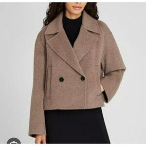 Club Monaco Cropped Coat Wool-Cashmere Blend Double-Breasted  Women Taupe Size M
